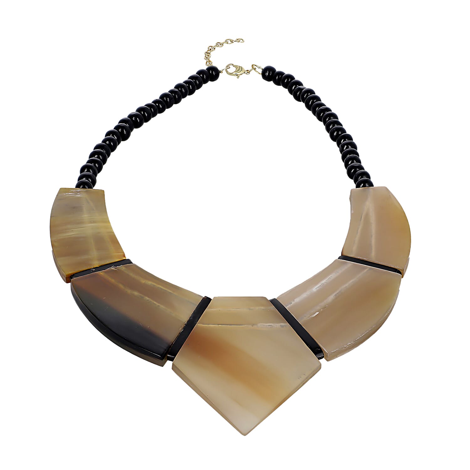 shop lc Light Brown Genuine Buffalo Horn Wooden Beaded and Goldtone Necklace 20 Inches