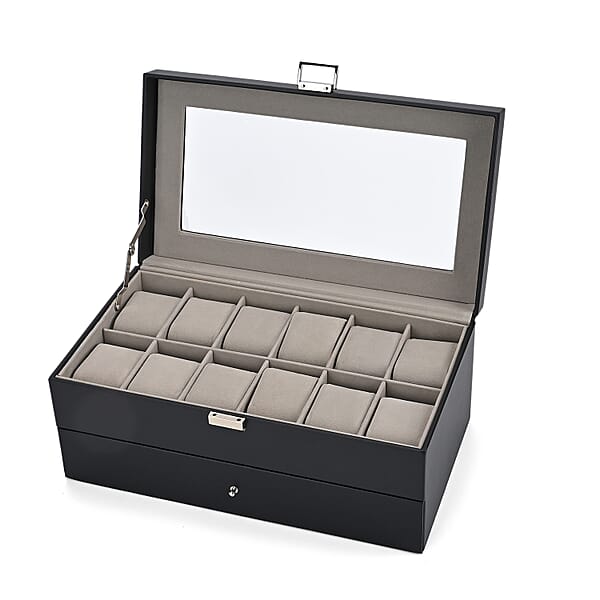 Shop Lc Livemore Black Faux Leather 2 Layer Watch Box With Glass Window