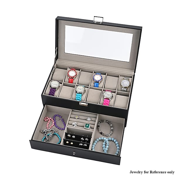 Shop Lc Livemore Black Faux Leather 2 Layer Watch Box With Glass Window