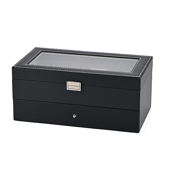 Shop Lc Livemore Black Faux Leather 2 Layer Watch Box With Glass Window