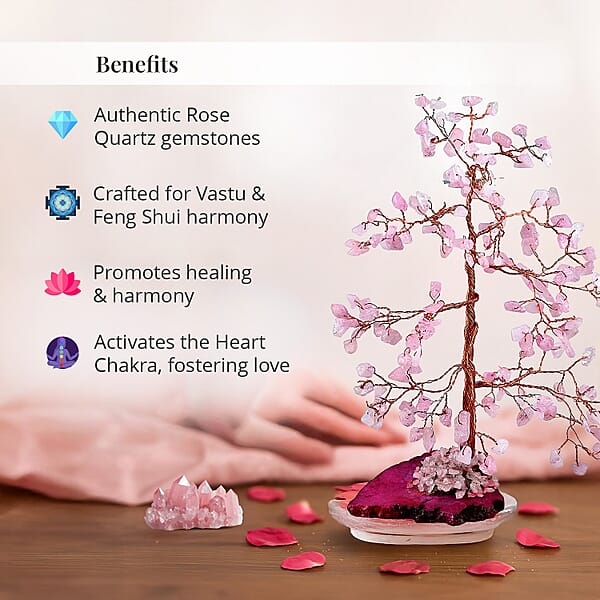 Shop Lc Livmore 150 Rose Quartz Gemstone Bonsai Tree With Agate Base - Pink