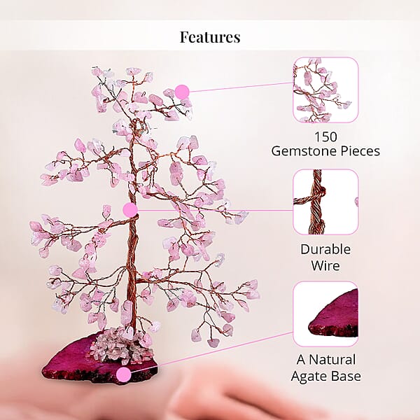 Shop Lc Livmore 150 Rose Quartz Gemstone Bonsai Tree With Agate Base - Pink