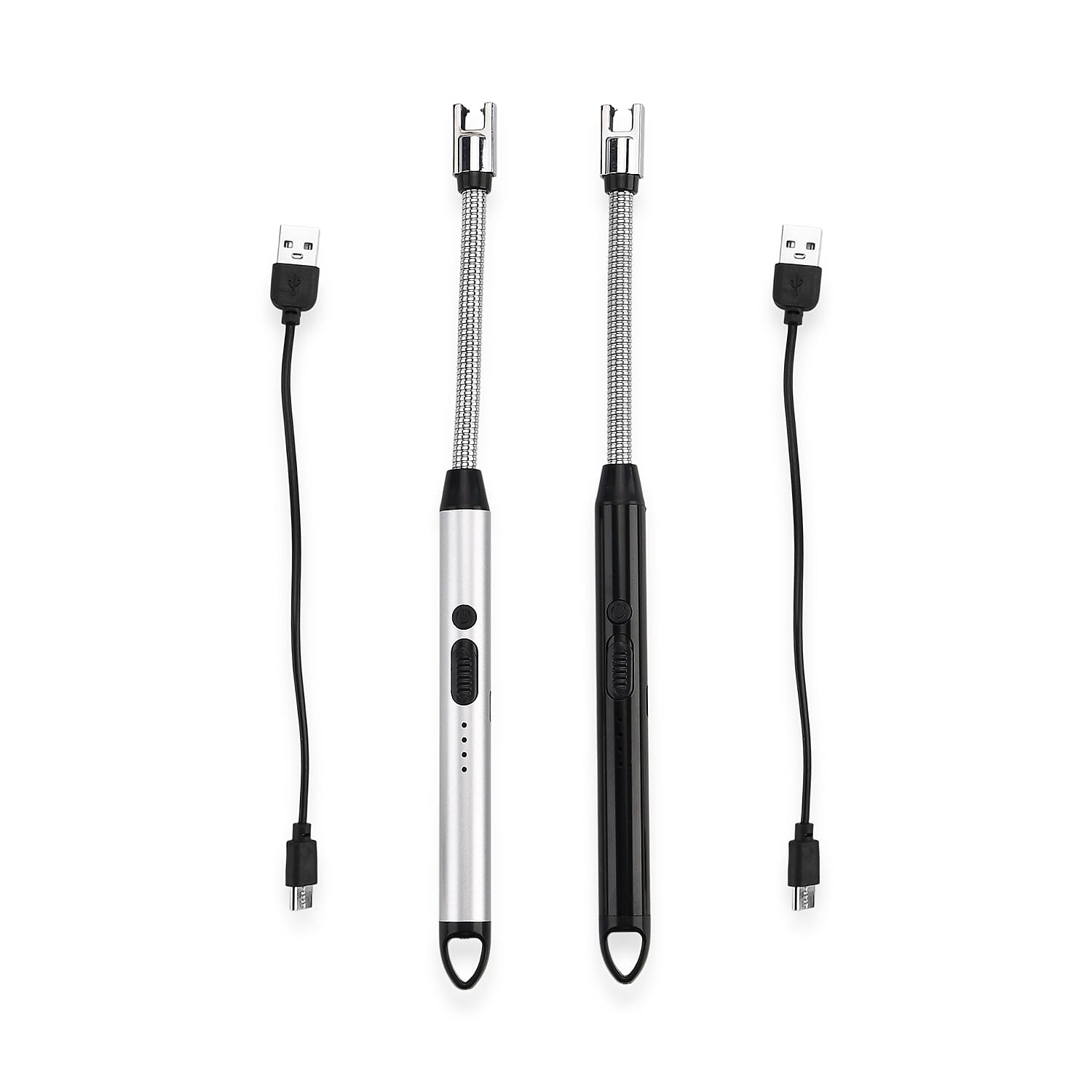 shop lc Livmore 2pcs Rechargeable Flameless Stainless Steel Electric Lighter - Black and Silver