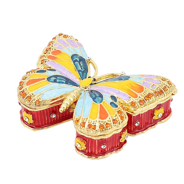 Shop Lc Livmore Austrian Crystal Enameled Butterfly Trinket Box In Dualtone