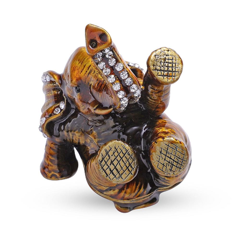 shop lc Livmore Black Austrian Crystal Enameled Elephant Trinket Box in Silvertone