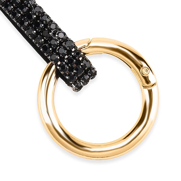 Shop Lc Livmore Black Glass And Crystal 3-piece Set Heart Star And Ball Keychain In Goldtone