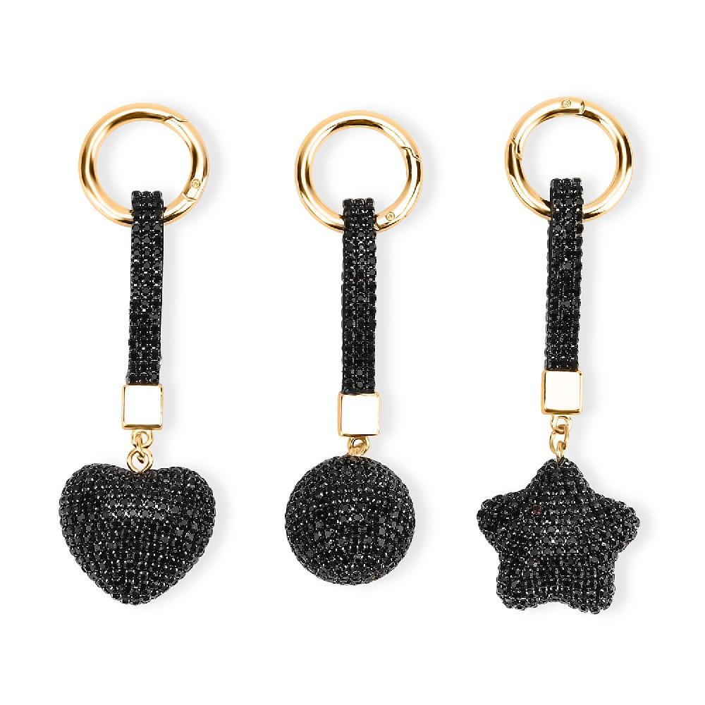 shop lc Livmore Black Glass and Crystal 3-piece Set Heart Star and Ball Keychain in Goldtone