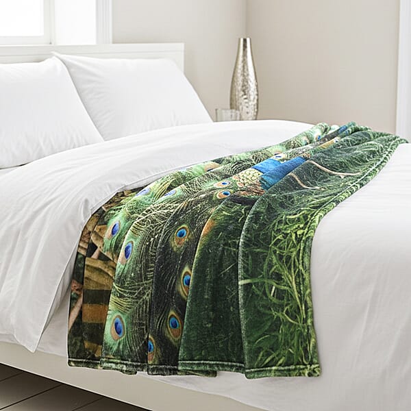 Shop Lc Livmore Green Peacock Pattern Digital Printed Flannel Blanket