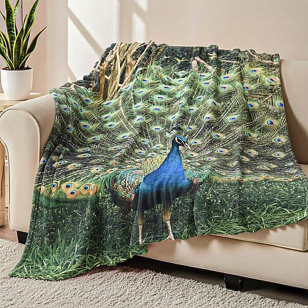 Shop Lc Livmore Green Peacock Pattern Digital Printed Flannel Blanket