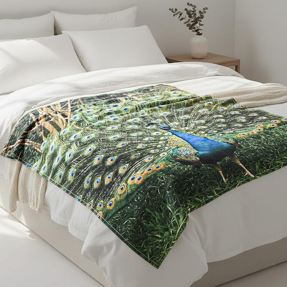 shop lc Livmore Green Peacock Pattern Digital Printed Flannel Blanket