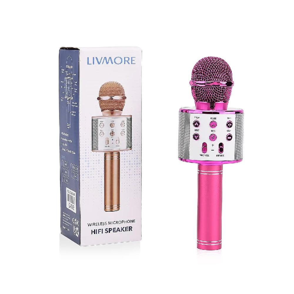 shop lc Livmore Mini Karaoke Microphone with Bluetooth - Pink (600mAh)