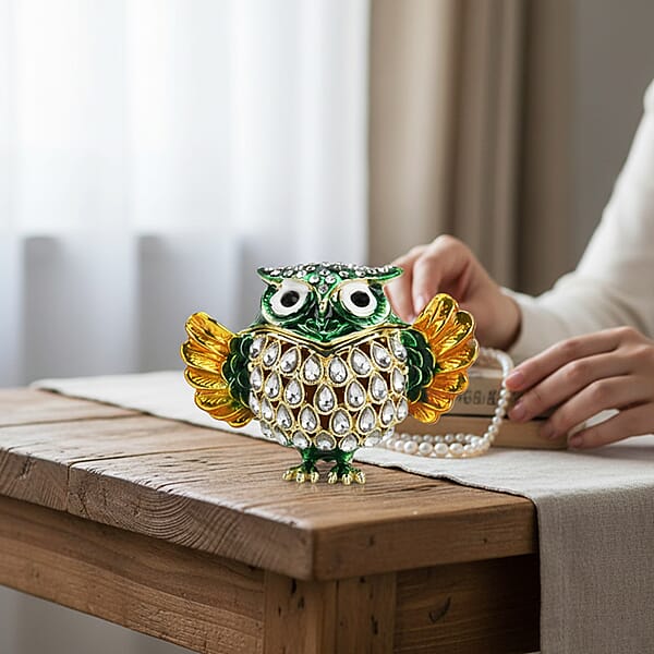 Shop Lc Livmore Multi Color Crystal Enameled Green Owl Trinket Box In Goldtone