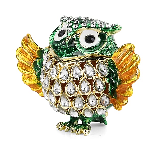 Shop Lc Livmore Multi Color Crystal Enameled Green Owl Trinket Box In Goldtone