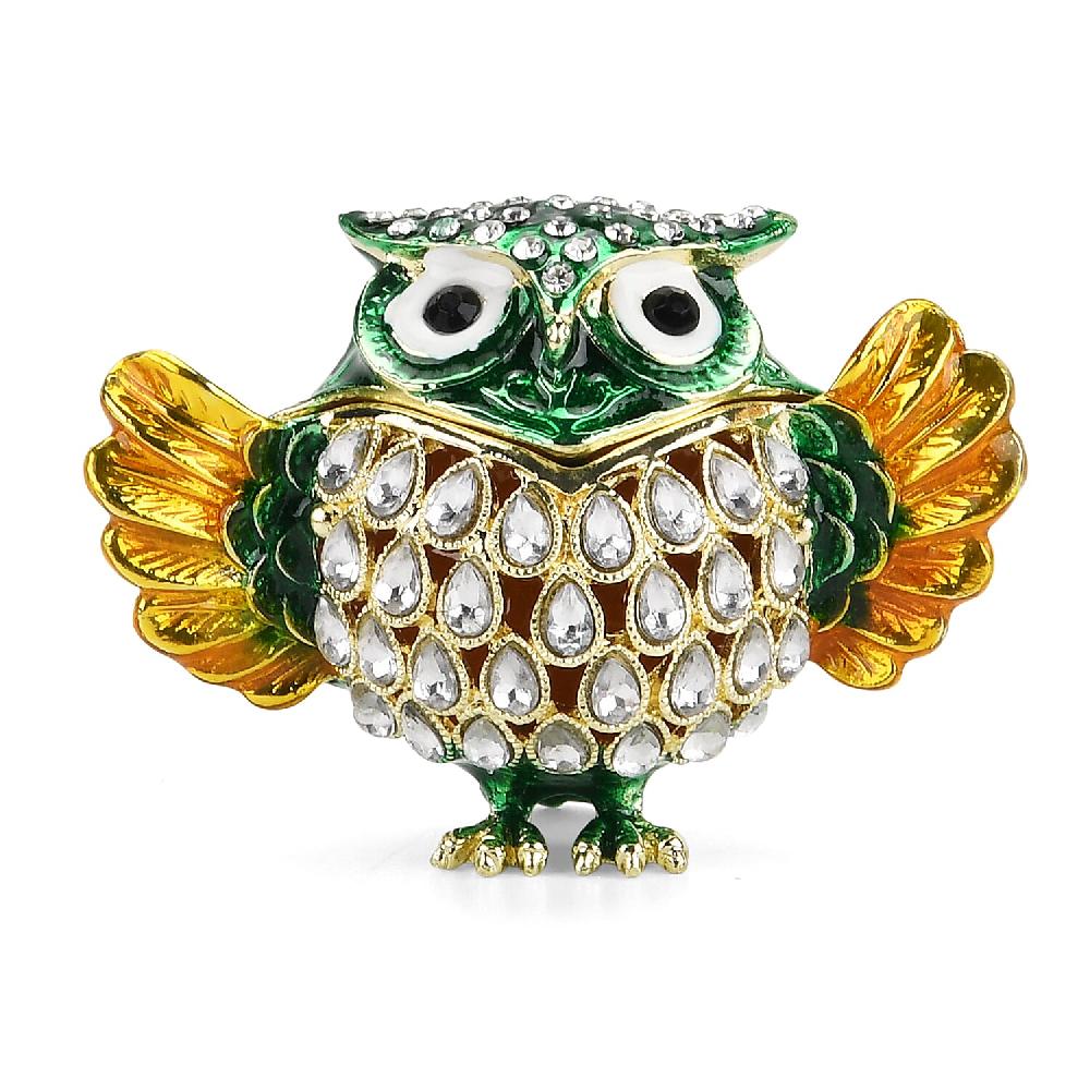 shop lc Livmore Multi Color Crystal Enameled Green Owl Trinket Box in Goldtone