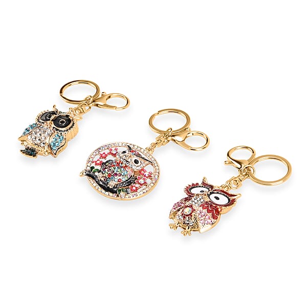 Shop Lc Livmore Multi Color Glass And Crystal 3-piece Set Owl Keychain
