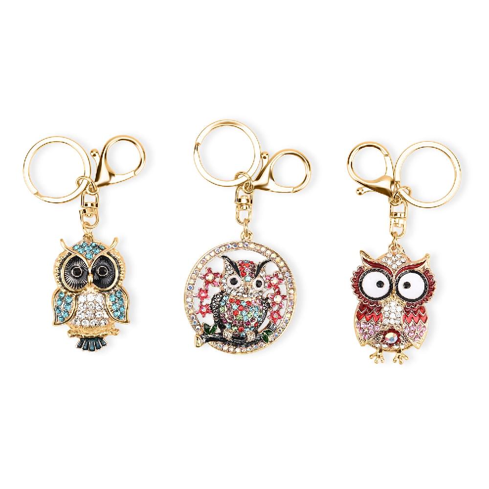 shop lc Livmore Multi Color Glass and Crystal 3-piece Set Owl Keychain