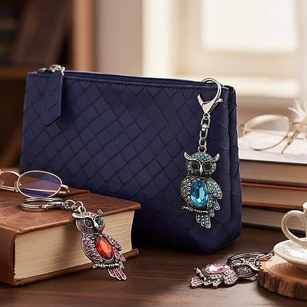 Shop Lc Livmore Multi Color Glass And Crystal Set Of 3 Owl Keychain In Goldtone