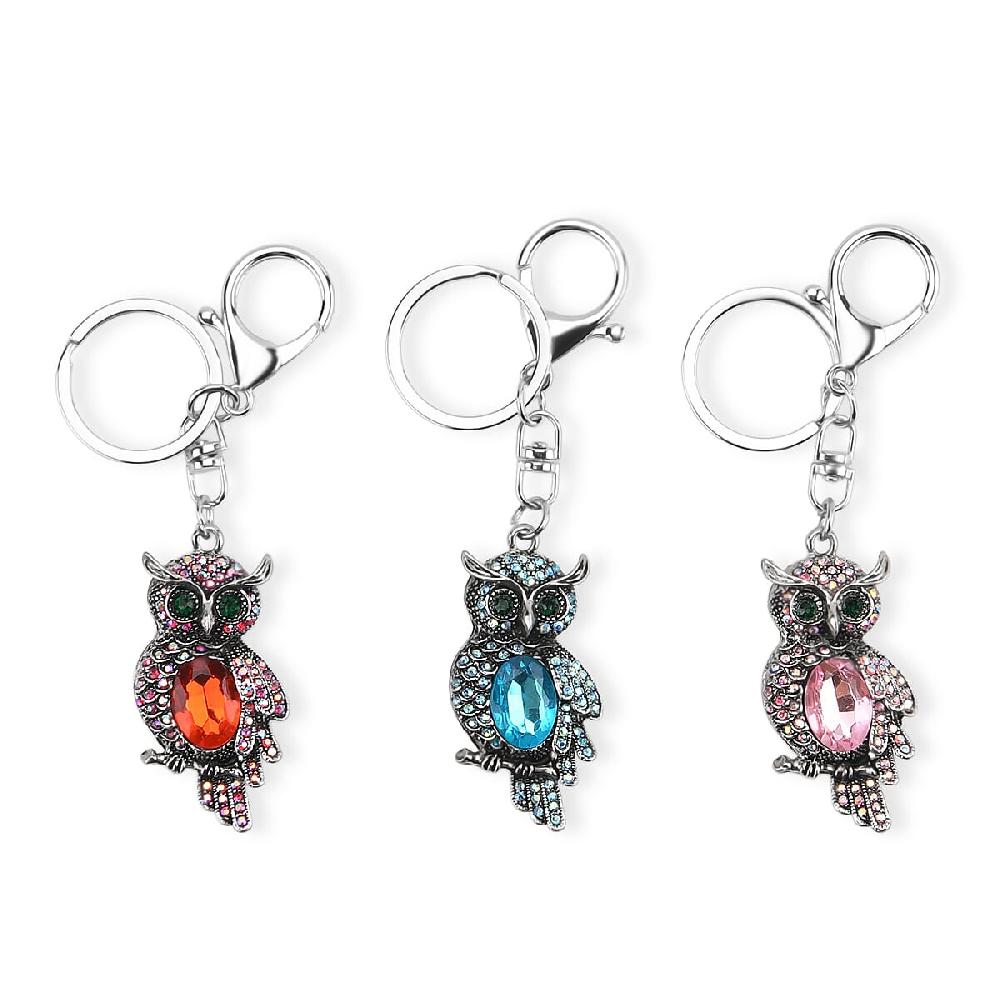 shop lc Livmore Multi Color Glass and Crystal Set of 3 Owl Keychain in Goldtone