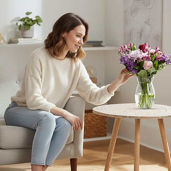 Shop Lc Livmore Multi Color Radiant Petal Shell Pattern Nacre MOP Top Side Table - Large