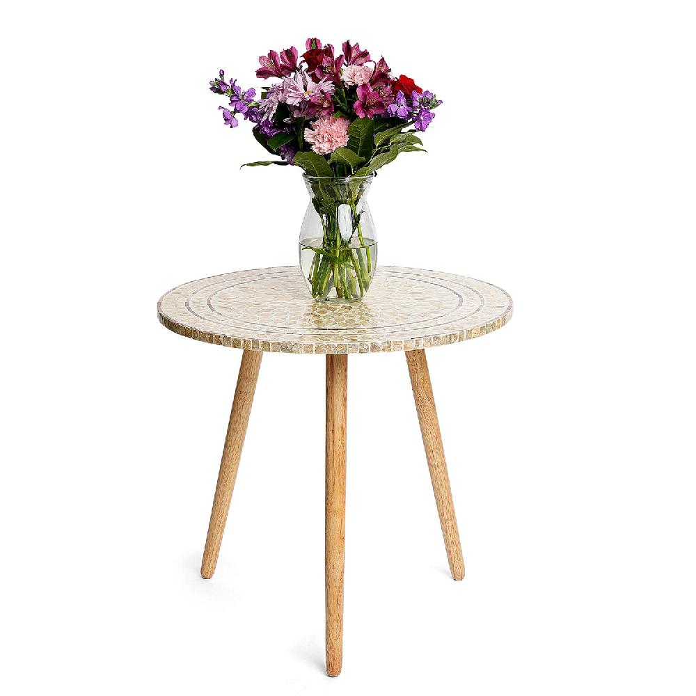 shop lc Livmore Multi Color Radiant Petal Shell Pattern Nacre MOP Top Side Table - Large