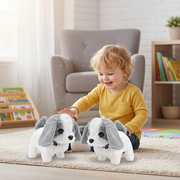 Shop Lc Livmore Set Of 2 Pcs Grey Electric Walking Plush Dog Toy (2xAA Battery Not Included)