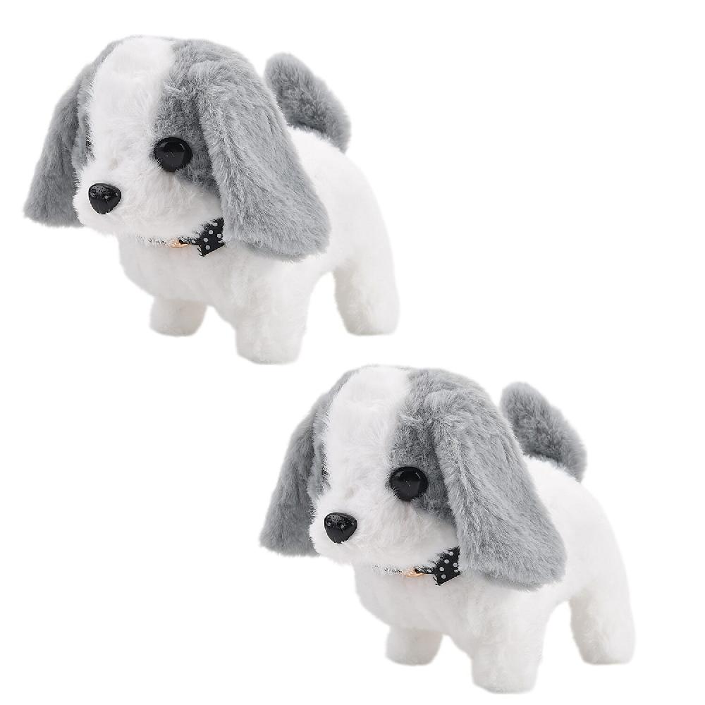 shop lc Livmore Set of 2 Pcs Grey Electric Walking Plush Dog Toy (2xAA Battery Not Included)