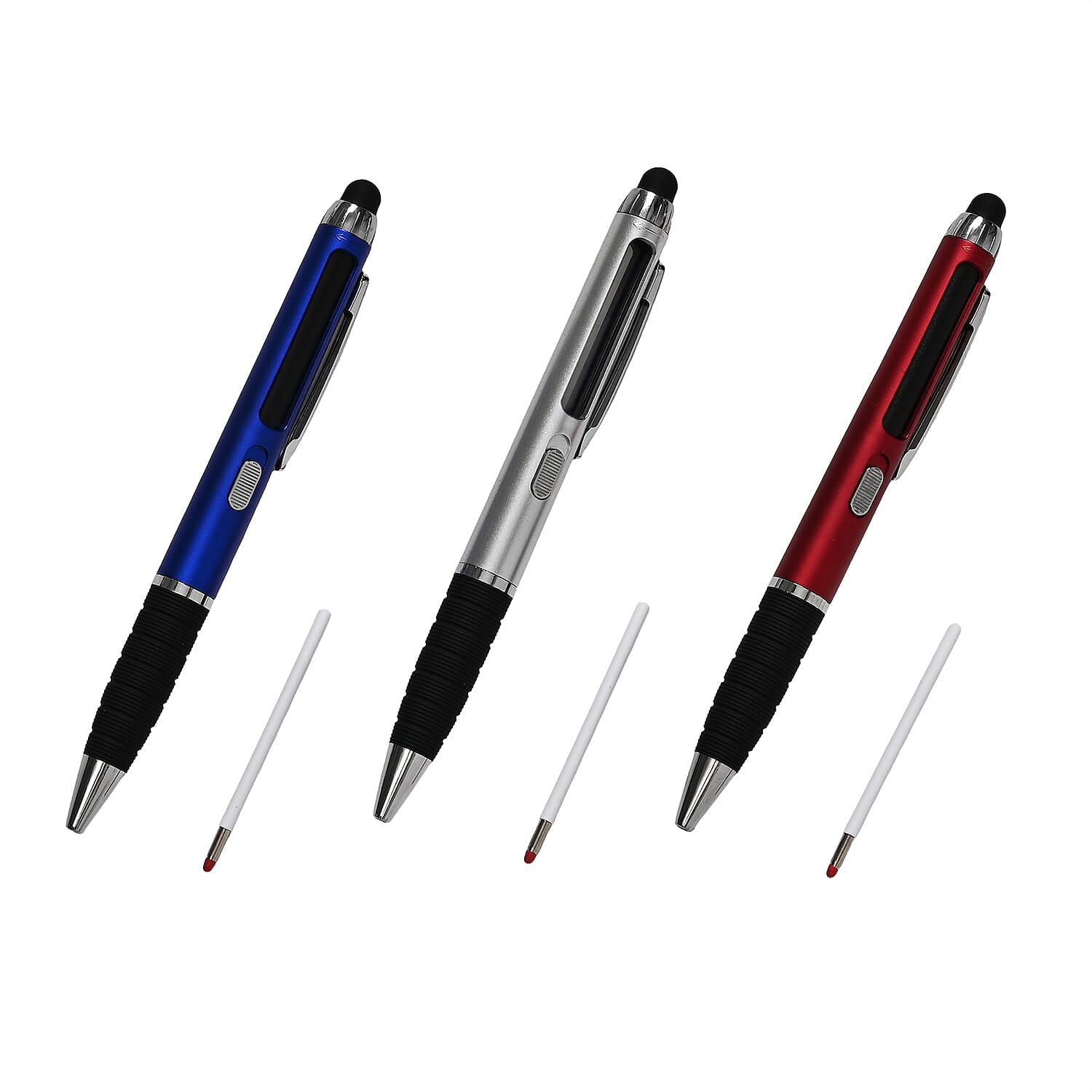 shop lc Livmore Set of 3 Multifunctional Pens with LED lights Magnifying Glasses and Touch Screen Function with 3 Refills