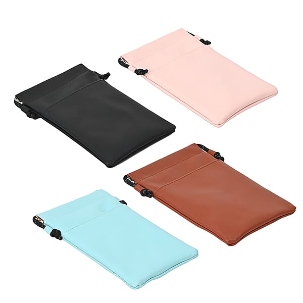 Shop Lc Livmore Set Of 4 Black Pink Blue And Brown Faux Leather Pouch With Cort