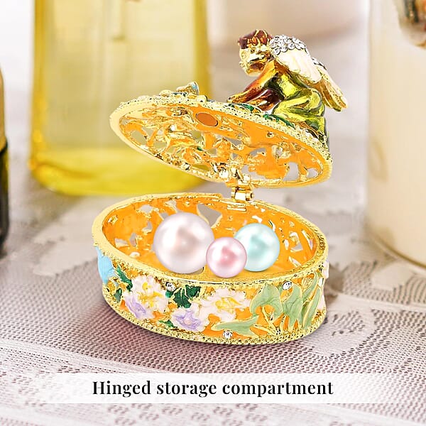 Shop Lc Livmore White Austrian Crystal Enameled Angel Trinket Box In Goldtone