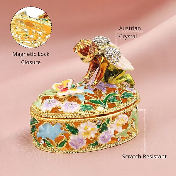 Shop Lc Livmore White Austrian Crystal Enameled Angel Trinket Box In Goldtone