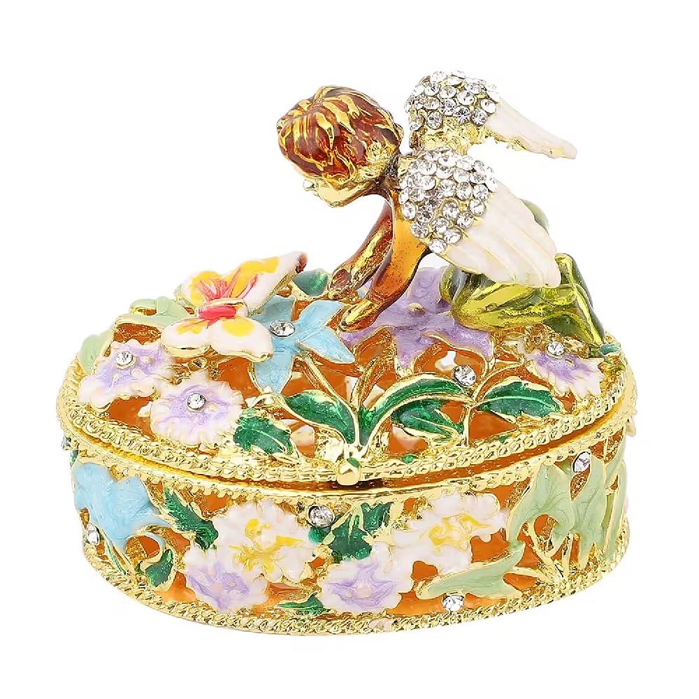 shop lc Livmore White Austrian Crystal Enameled Angel Trinket Box in Goldtone