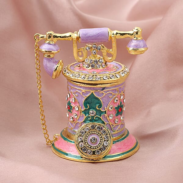 Shop Lc Livmore White Austrian Crystal Enameled Telephone Shape Trinket Box In Goldtone