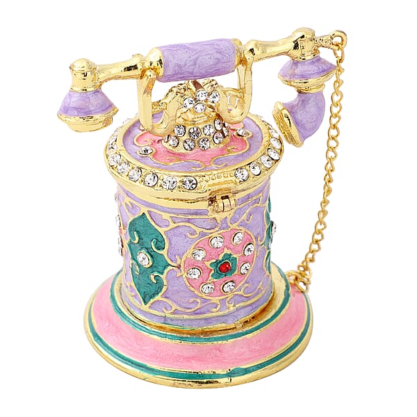 Shop Lc Livmore White Austrian Crystal Enameled Telephone Shape Trinket Box In Goldtone