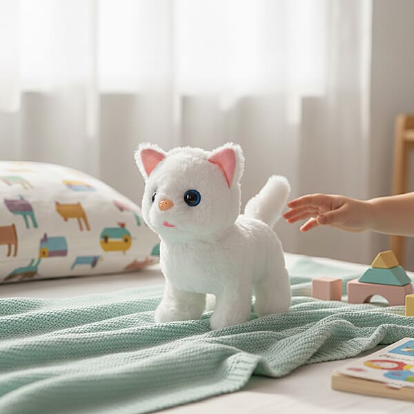 Shop Lc Livmore White Walking Plush Cat Toy (2xAA Battery Not Included)