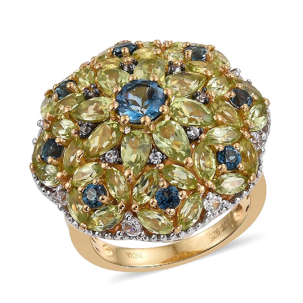 shop lc London Blue Topaz and Multi Gemstone 5.34 ctw Ring in 14K Yellow Gold Over Sterling Silver