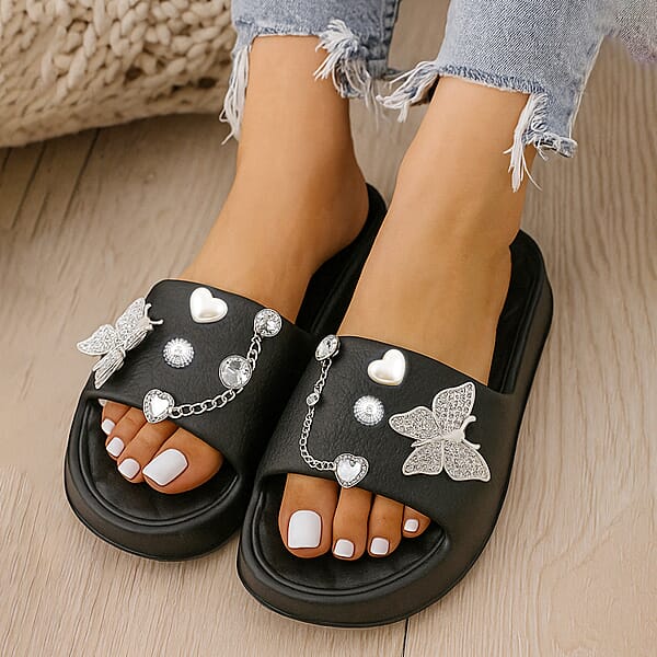 Shop Lc LOVE 83 Black EVA Butterfly Rhinestone Sandals - S