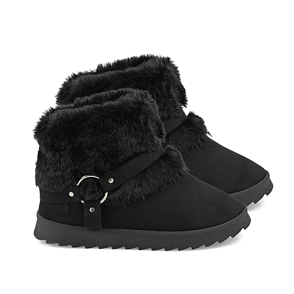 Shop Lc Love 83 Black Faux Fur And Suede Short Boots 6