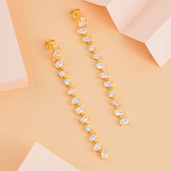 Shop Lc Lustro Stella Finest CZ Earrings In 14K Yellow Gold Over Sterling Silver Linear Dangle Earrings For Women Gift For Her 13.00 Ctw