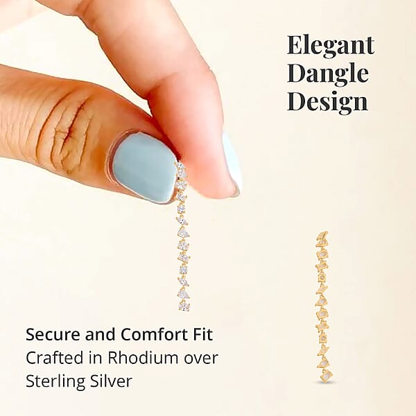 Shop Lc Lustro Stella Finest CZ Earrings In 14K Yellow Gold Over Sterling Silver Linear Dangle Earrings For Women Gift For Her 13.00 Ctw