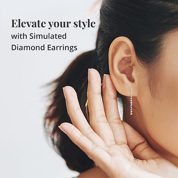 Shop Lc Lustro Stella Finest CZ Earrings In Rhodium Over Sterling Silver Linear Dangle Earrings For Women Gift For Her 13.00 Ctw
