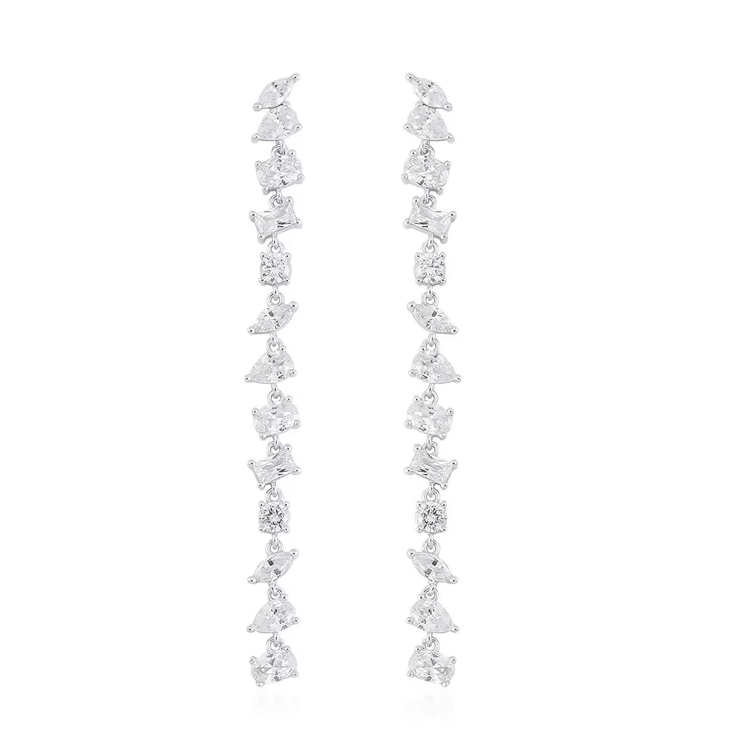 shop lc Lustro Stella Finest CZ Earrings in Rhodium Over Sterling Silver Linear Dangle Earrings For Women Gift For Her 13.00 ctw