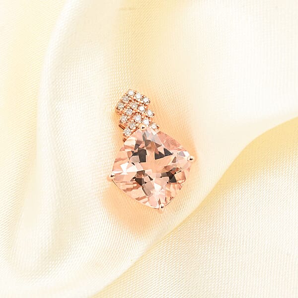 Shop Lc Luxoro 10K Rose Gold AAA Marropino Morganite And G-H I2 Diamond Pendant Without Chain 3.70 Ctw