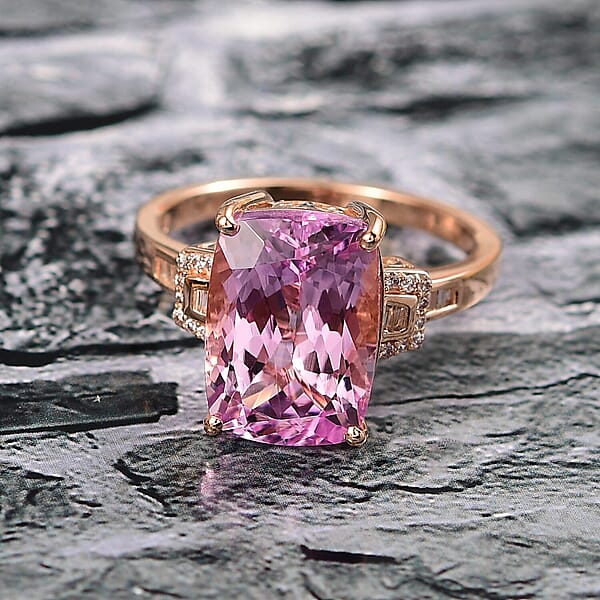 Shop Lc Luxoro 10K Rose Gold AAA Martha Rocha Kunzite Natural Pink And White Diamond (I1 - I2) (0.16 Cts) Ring 8.90 Ctw