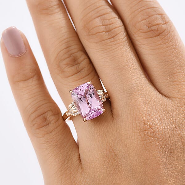 Shop Lc Luxoro 10K Rose Gold AAA Martha Rocha Kunzite Natural Pink And White Diamond (I1 - I2) (0.16 Cts) Ring 8.90 Ctw