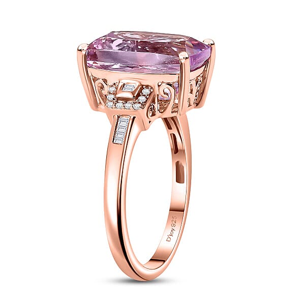 Shop Lc Luxoro 10K Rose Gold AAA Martha Rocha Kunzite Natural Pink And White Diamond (I1 - I2) (0.16 Cts) Ring 8.90 Ctw
