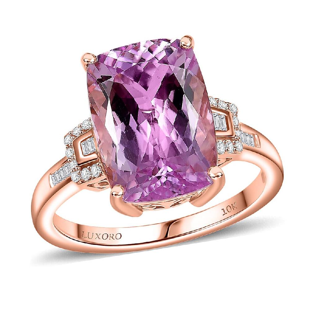 shop lc Luxoro 10K Rose Gold AAA Martha Rocha Kunzite Natural Pink and White Diamond (I1 - I2) (0.16 cts) Ring 8.90 ctw