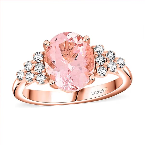 Shop Lc Luxoro 10K Rose Gold AAA Pink Morganite White Diamond I2 Ring Gold Wt. 3.27 G 3.00 Ctw