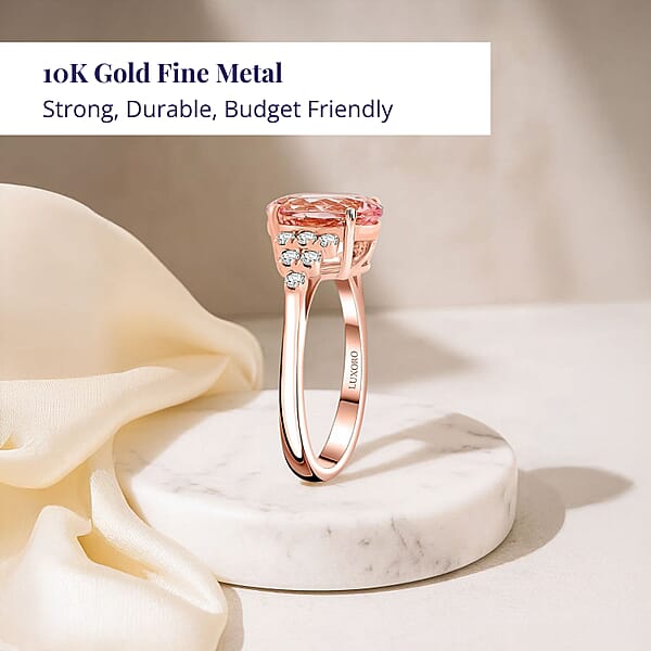 Shop Lc Luxoro 10K Rose Gold AAA Pink Morganite White Diamond I2 Ring Gold Wt. 3.27 G 3.00 Ctw