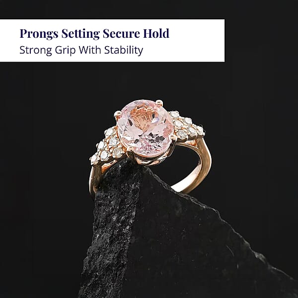 Shop Lc Luxoro 10K Rose Gold AAA Pink Morganite White Diamond I2 Ring Gold Wt. 3.27 G 3.00 Ctw