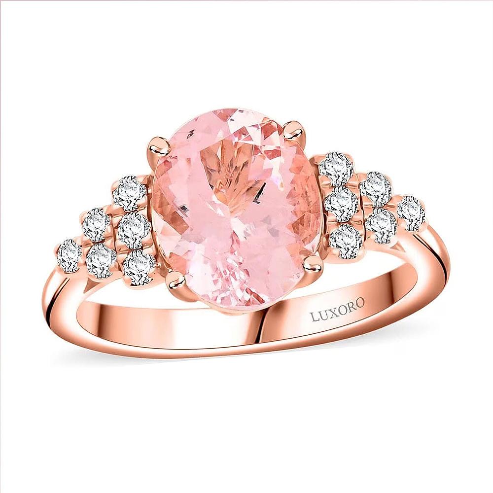 shop lc Luxoro 10K Rose Gold AAA Pink Morganite White Diamond I2 Ring Gold Wt. 3.27 g 3.00 ctw